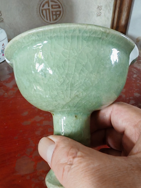 古玩陶瓷龍泉青瓷高足杯真品鑒賞圖