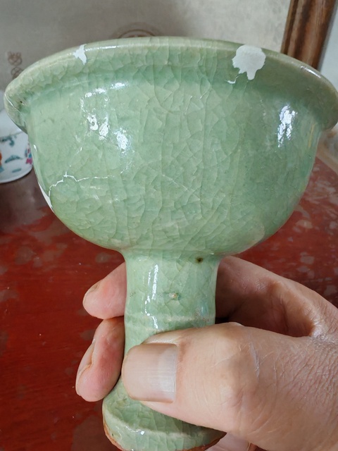 古玩陶瓷龍泉青瓷高足杯真品鑒賞圖