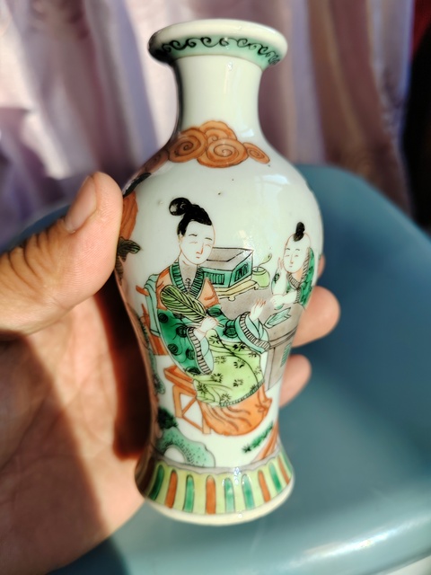 古玩陶瓷清代三娘教子圖五彩觀音瓶拍賣,當前價格8999元