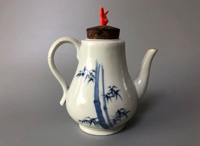 古玩陶瓷松竹紋青花執壺真品鑒賞圖