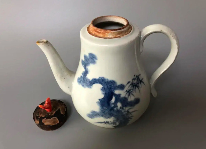 古玩陶瓷松竹紋青花執壺真品鑒賞圖