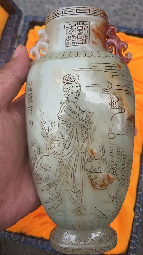 古玩玉器和田玉雕“人物故事”瓶真品鑒賞圖