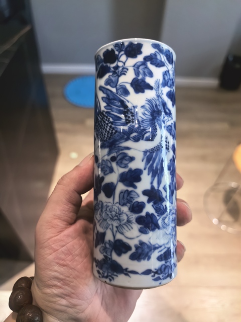 古玩陶瓷晚清青花鳳穿牡丹圖香筒拍賣,當前價格3999元