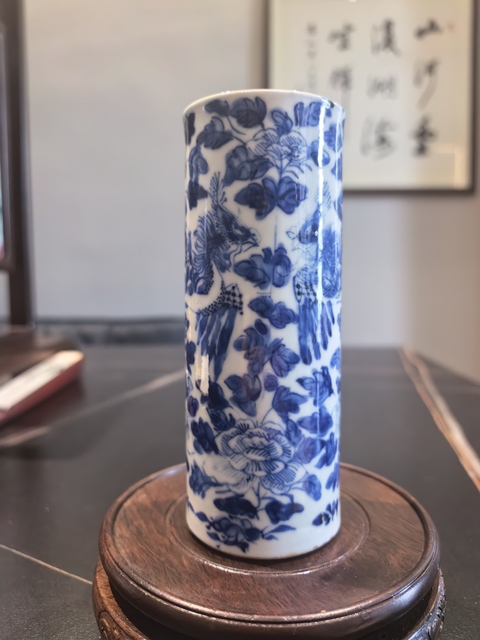 古玩陶瓷晚清青花鳳穿牡丹圖香筒拍賣,當前價格3999元