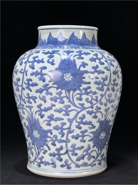 古玩陶瓷青花纏枝花卉紋將軍罐真品鑒賞圖