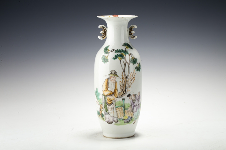 古玩陶瓷·粉彩陶淵明愛(ài)菊?qǐng)D雙耳瓶
真品鑒賞圖
