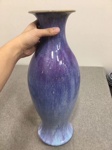 古玩陶瓷鈞紅窯變釉撇口瓶真品鑒賞圖