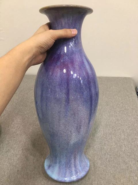 古玩陶瓷鈞紅窯變釉撇口瓶真品鑒賞圖