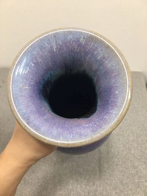 古玩陶瓷鈞紅窯變釉撇口瓶真品鑒賞圖