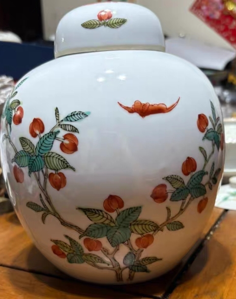 古玩陶瓷花果福壽紋蓋罐拍賣,當前價格295元