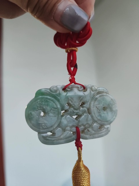 古玩玉器翡翠福壽雙全題材掛件真品鑒賞圖