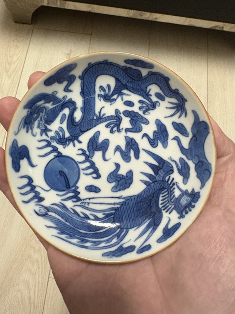 古玩陶瓷龍鳳紋青花盤真品鑒賞圖