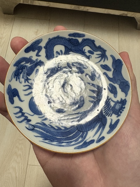 古玩陶瓷龍鳳紋青花盤真品鑒賞圖