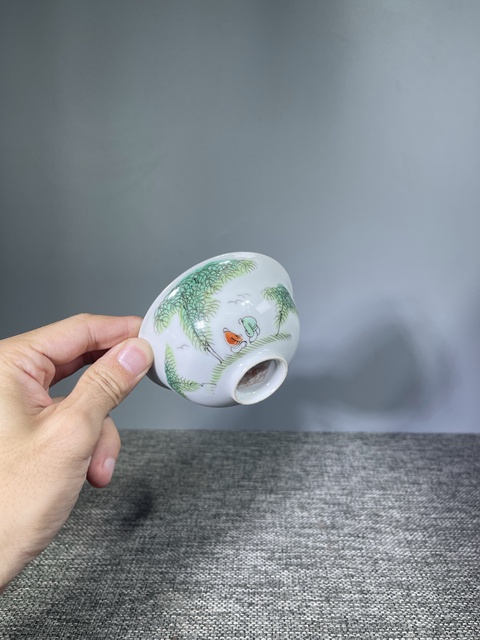 古玩陶瓷晚清民國(guó).淺絳彩竹影清風(fēng)茶碗拍賣,當(dāng)前價(jià)格750元