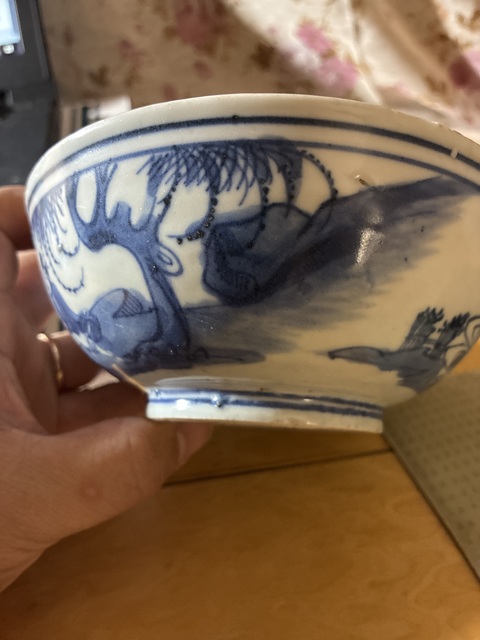 古玩陶瓷青花山水人物詩(shī)文碗真品鑒賞圖