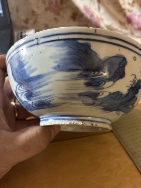 古玩陶瓷青花山水人物詩(shī)文碗真品鑒賞圖