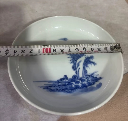 古玩陶瓷青花垂釣圖盤,模糊,偏老真品鑒賞圖