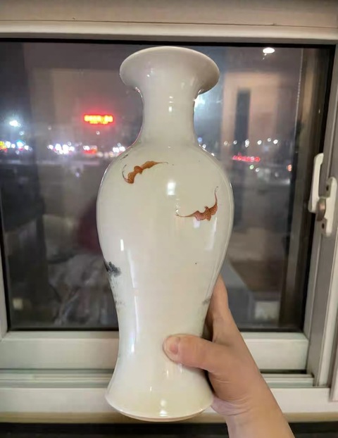 古玩陶瓷粉彩嬰戲人物紋觀音瓶真品鑒賞圖