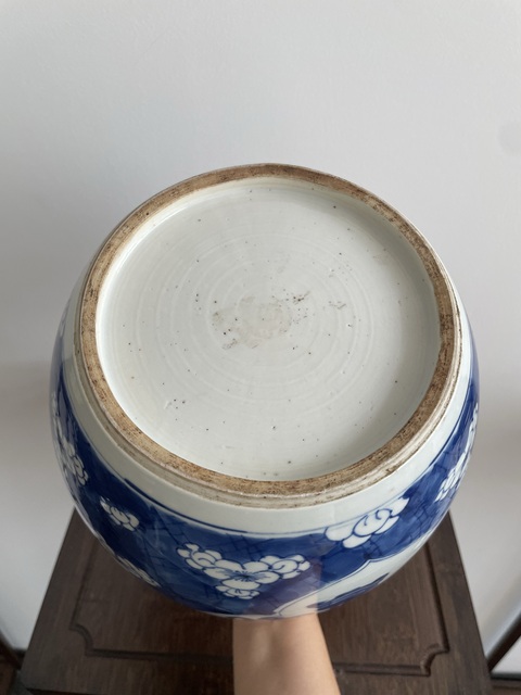 古玩陶瓷青花冰梅開窗博古罐真品鑒賞圖