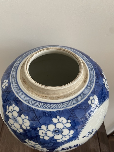 古玩陶瓷青花冰梅開(kāi)窗博古罐真品鑒賞圖