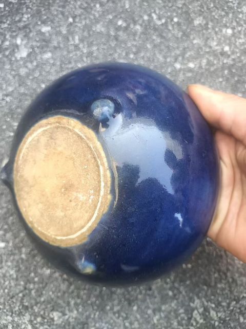 古玩陶瓷霽藍釉三乳足缽式香爐真品鑒賞圖