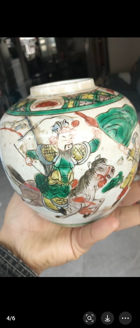 古玩陶瓷五彩刀馬人小罐真品鑒賞圖
