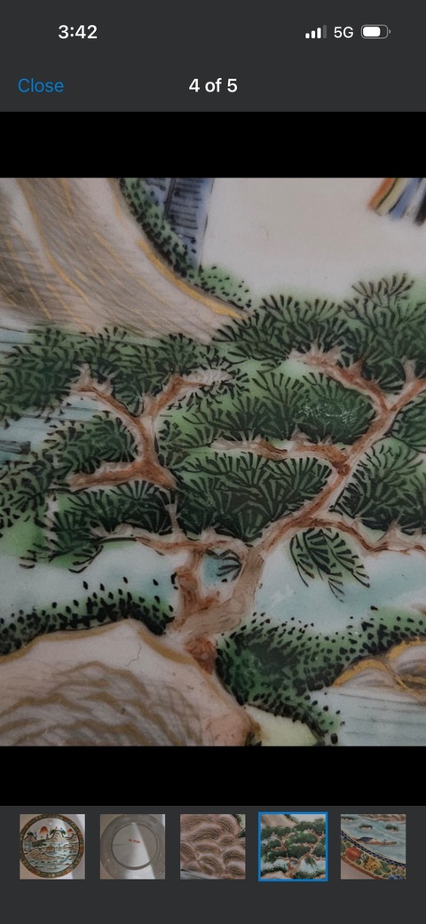 古玩陶瓷山水紋廣彩盤真品鑒賞圖