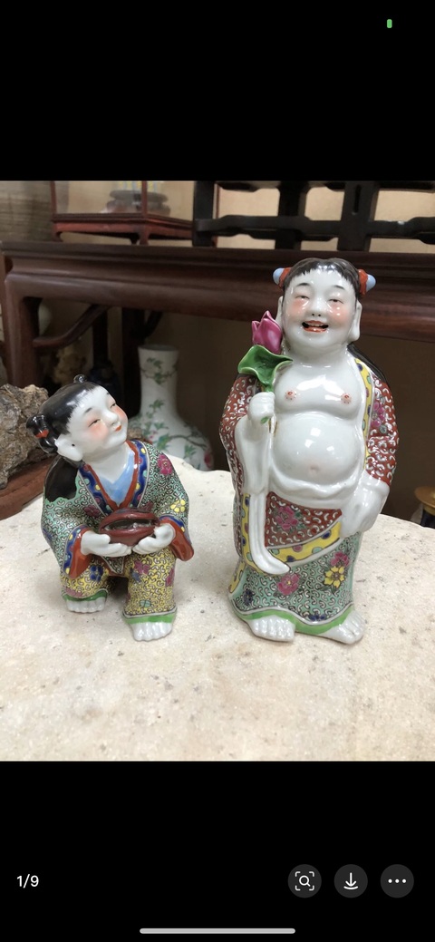 古玩陶瓷和合二仙粉彩塑像拍賣，當(dāng)前價(jià)格3888元