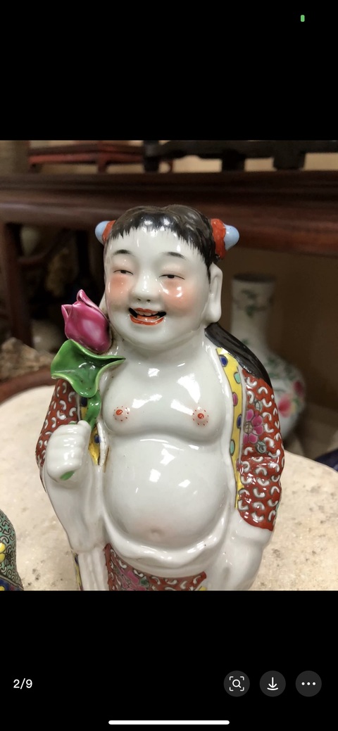 古玩陶瓷和合二仙粉彩塑像拍賣，當(dāng)前價(jià)格3888元