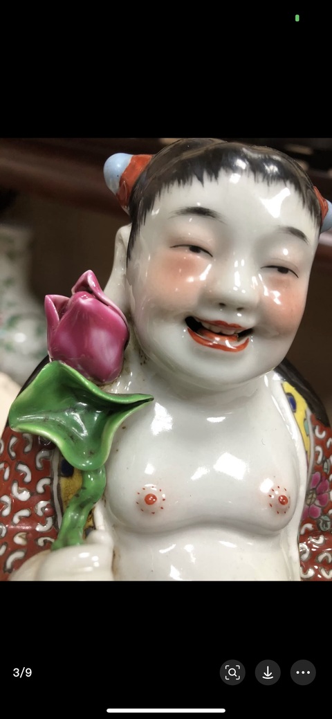 古玩陶瓷和合二仙粉彩塑像拍賣，當(dāng)前價(jià)格3888元