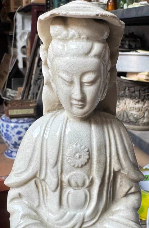古玩陶瓷漳州窯哥釉觀音菩薩造像真品鑒賞圖