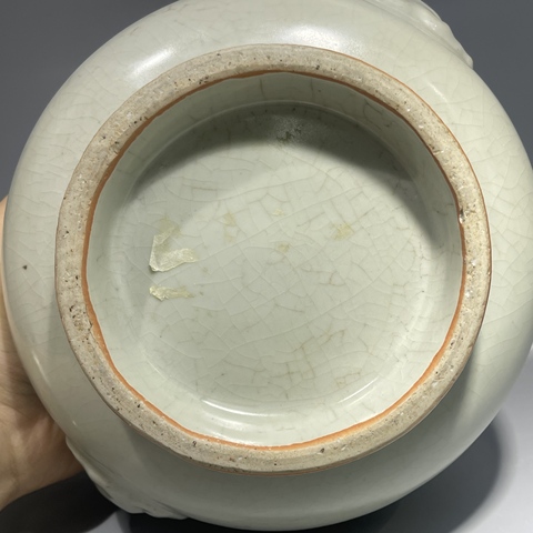 古玩陶瓷龍泉哥釉獅耳爐真品鑒賞圖