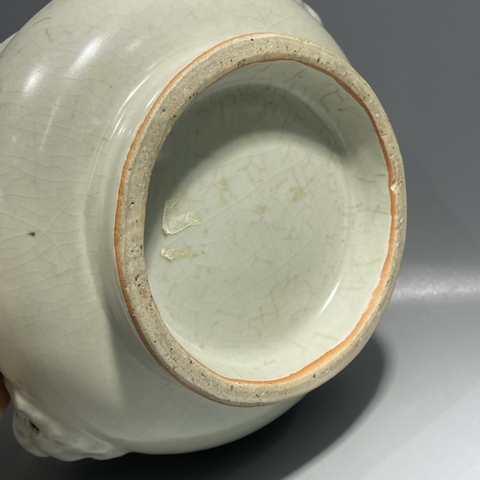古玩陶瓷龍泉哥釉獅耳爐真品鑒賞圖