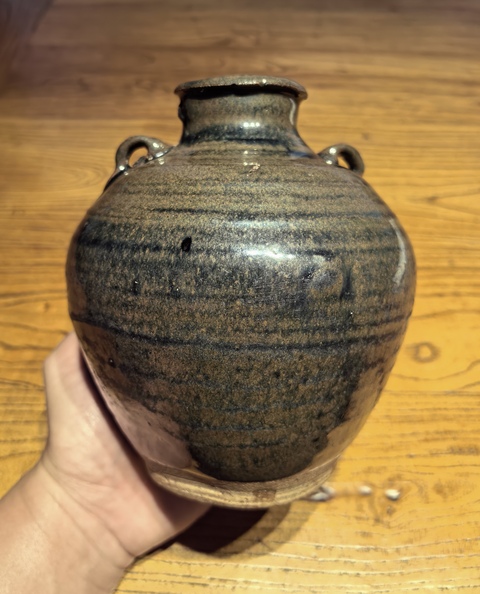 古玩陶瓷明窯變黑釉雙系梅瓶拍賣，當前價格68元