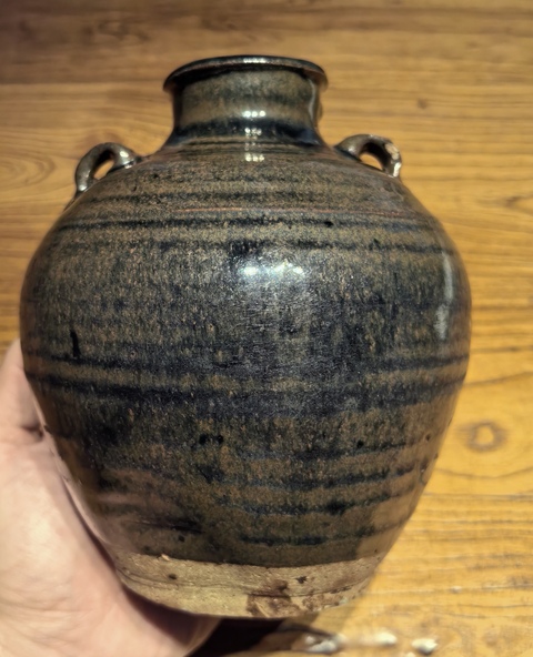 古玩陶瓷明窯變黑釉雙系梅瓶拍賣，當前價格68元