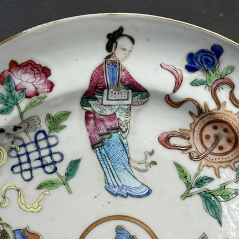 古玩陶瓷清道光粉彩無雙譜人物折腰盤拍賣，當前價格8500元