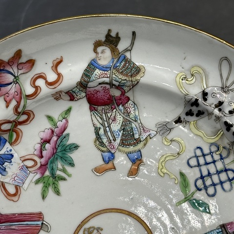 古玩陶瓷清道光粉彩無雙譜人物折腰盤拍賣，當前價格8500元
