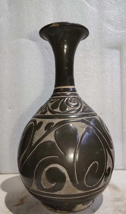 古玩陶瓷黑釉剔花玉壺春瓶真品鑒賞圖