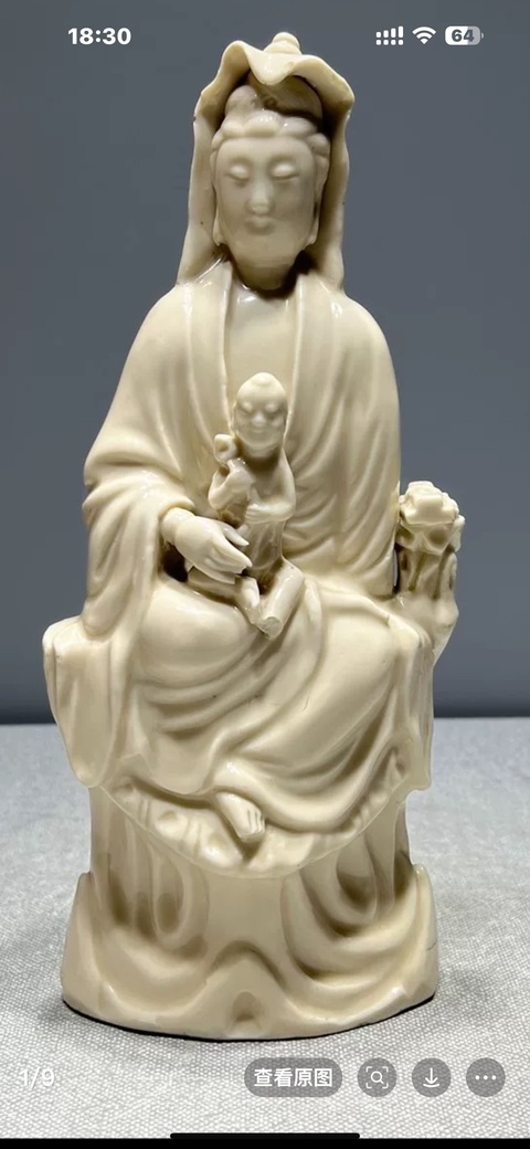 古玩陶瓷明代晚期德化窯白釉送子觀音塑像真品鑒賞圖