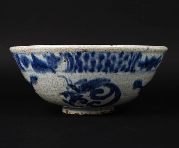 古玩陶瓷日本江戶哥釉青花龍紋碗真品鑒賞圖