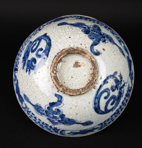 古玩陶瓷日本江戶哥釉青花龍紋碗真品鑒賞圖