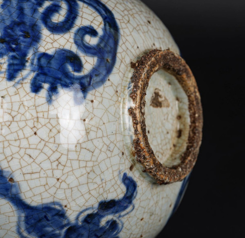 古玩陶瓷日本江戶哥釉青花龍紋碗真品鑒賞圖
