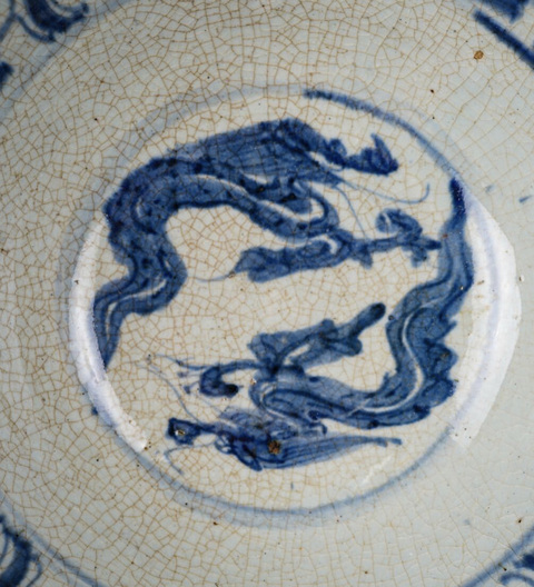 古玩陶瓷日本江戶哥釉青花龍紋碗真品鑒賞圖