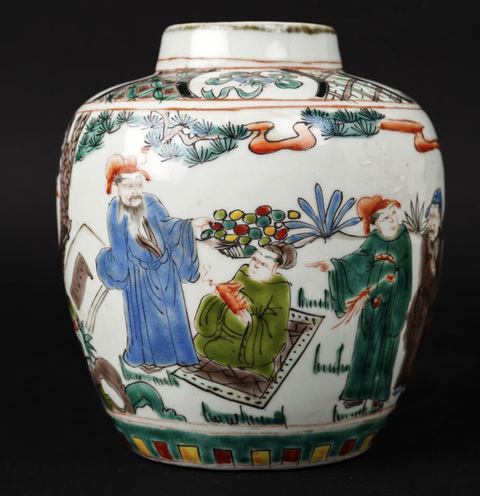 古玩陶瓷五彩人物故事紋罐真品鑒賞圖