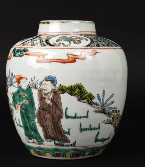 古玩陶瓷五彩人物故事紋罐真品鑒賞圖