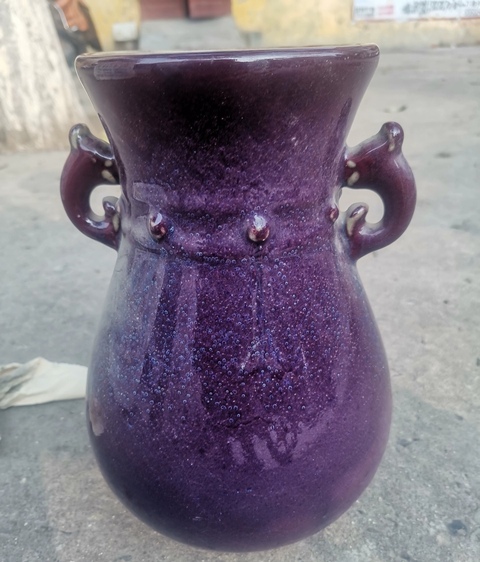 古玩陶瓷窯變釉雙耳瓶真品鑒賞圖