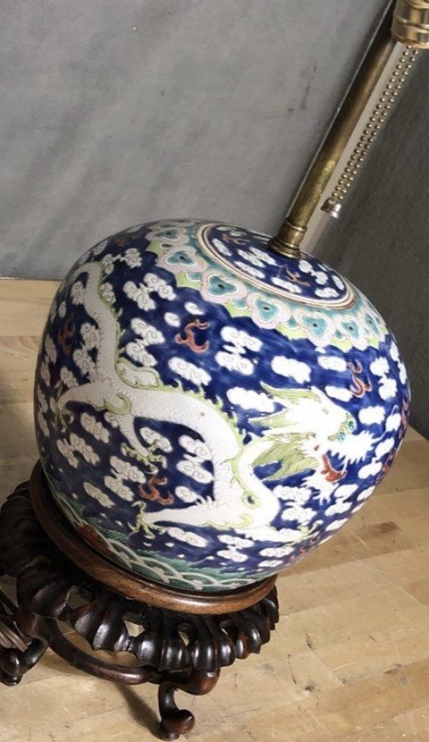古玩陶瓷龍紋粉彩西瓜罐真品鑒賞圖