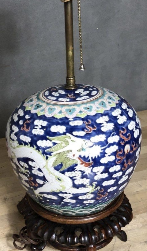 古玩陶瓷龍紋粉彩西瓜罐真品鑒賞圖