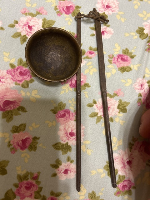古玩銅器銅杯筷真品鑒賞圖