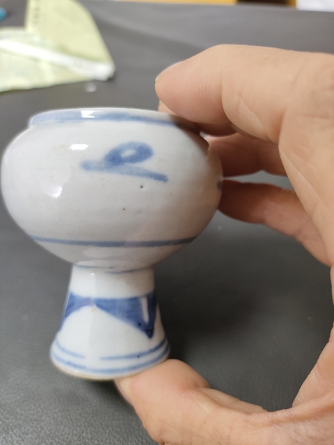 古玩陶瓷青花山水紋瓷豆真品鑒賞圖